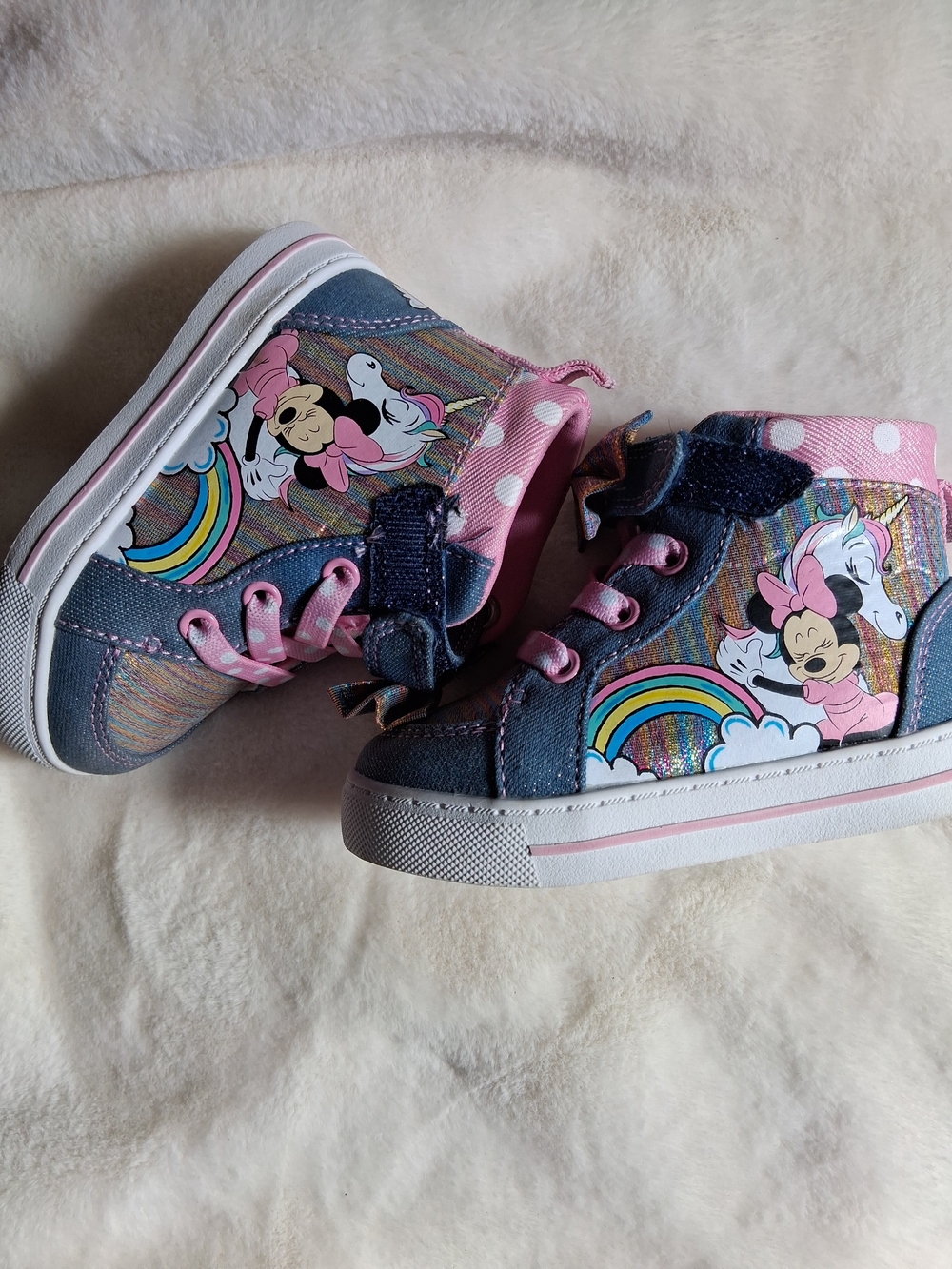 Skinny Minnie Pink and Blue Glitter High-Top Sneakers